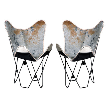 Hilason Genuine Hair On Leather Butterfly Chair Folding Lounge Modern Sling Accent Seat Natural White